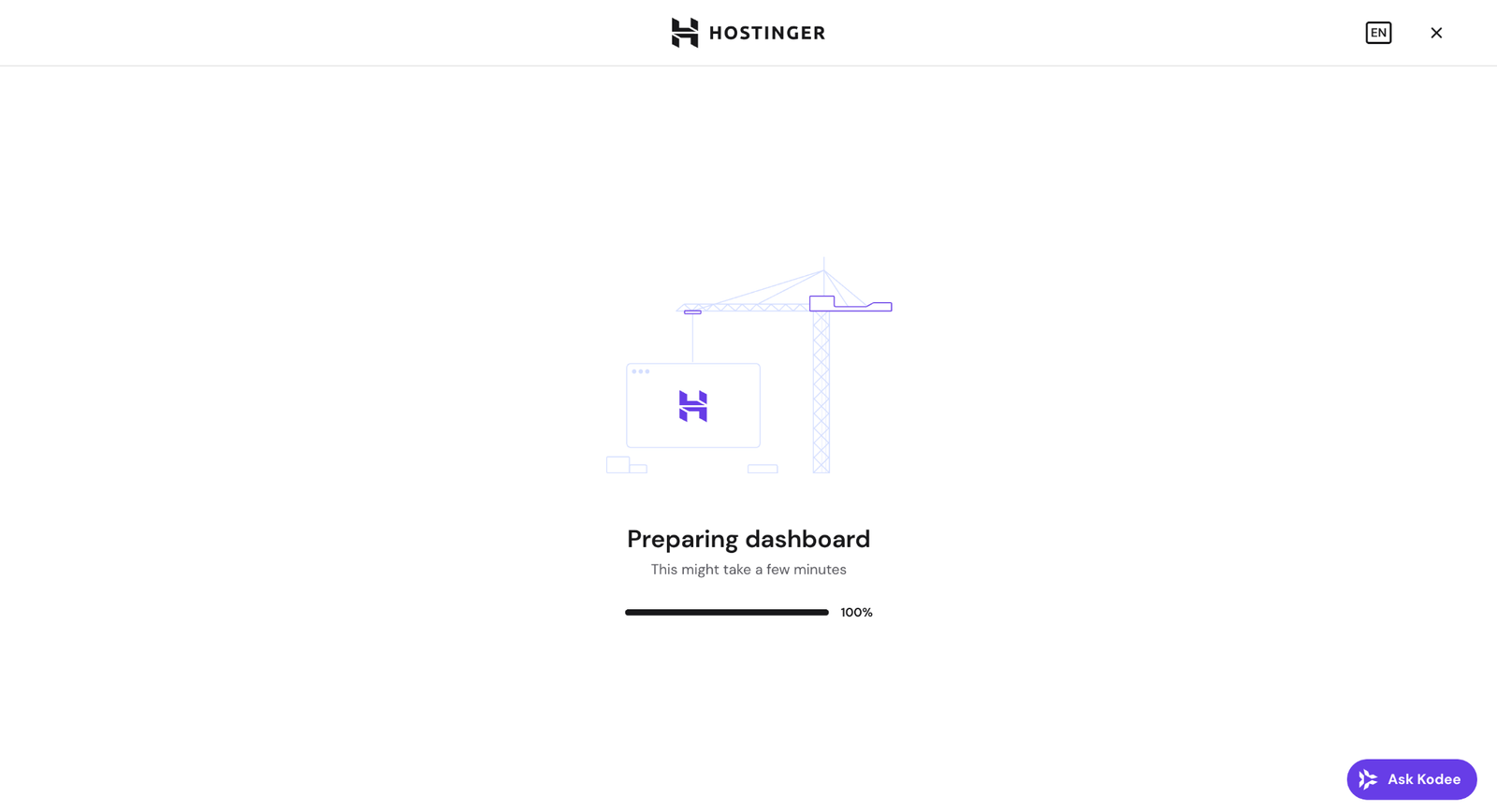 Hostinger đang chuẩn bị dashboard sau khi chọn máy chủ
